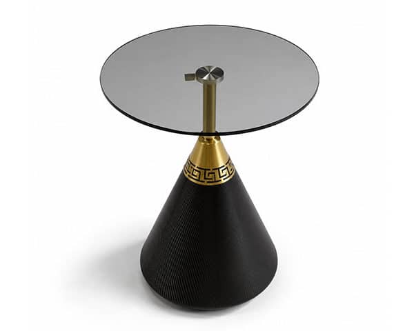 TABLE DE COIN EN VERRE REF 705A 45*45*48.5 COULEUR NOIRE/DOREE