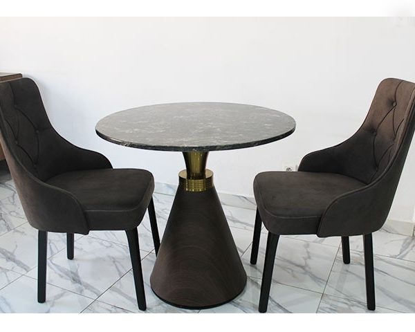 TABLE TETE A TETE EN MARBRE RONDE REF DIEZ 8 Ø800*750 MARRON/NOIR/DOREE