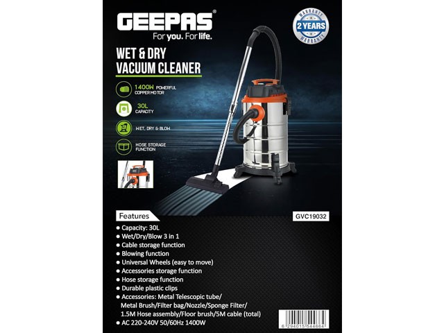ASPIRATEUR 30L GEEPAS GVC19032 NOIR/INOX