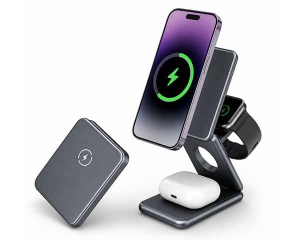 CHARGEUR SUPPORT TELEPHONE PLIABLE SANS FIL 3en1 AACABMAGZOGBK NOIR