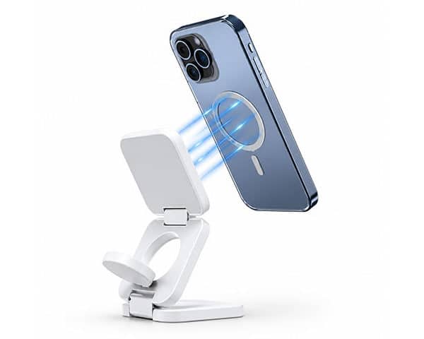 CHARGEUR SUPPORT TELEPHONE PLIABLE SANS FIL 3en1 AACADMAGZOGWH BLANC