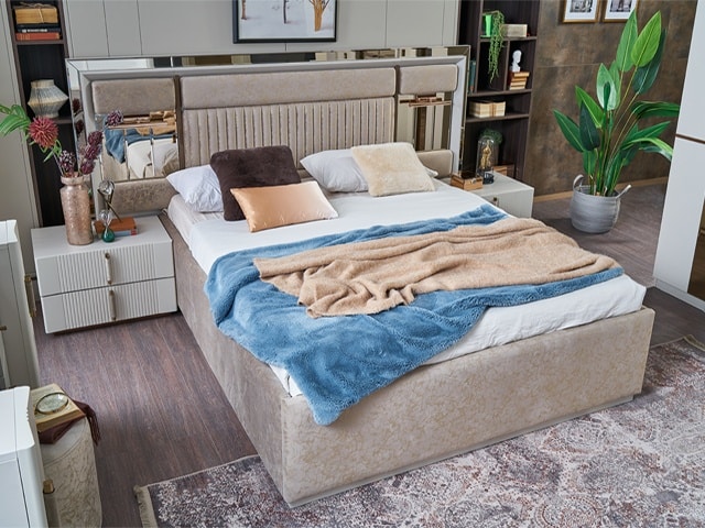 CHAMBRE A COUCHER 180X200 COMPLETE CREA PORTES BATTANTES