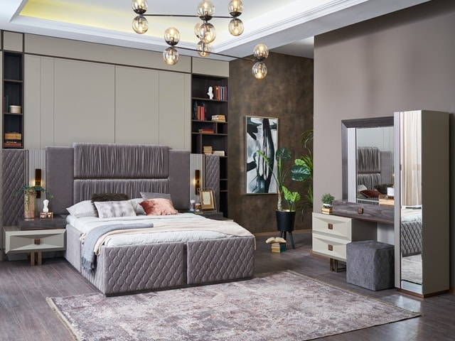 CHAMBRE A COUCHER 180X200 COMPLETE DANTE PORTES COULISSANTES