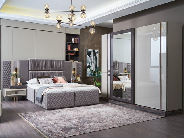 CHAMBRE A COUCHER 180X200 COMPLETE DANTE PORTES COULISSANTES