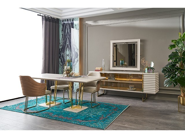 MEUBLE TV VERONA 180*243*55+BUFFET+MIRROIR+TAM 6 PLACES BEIGE/MARRON