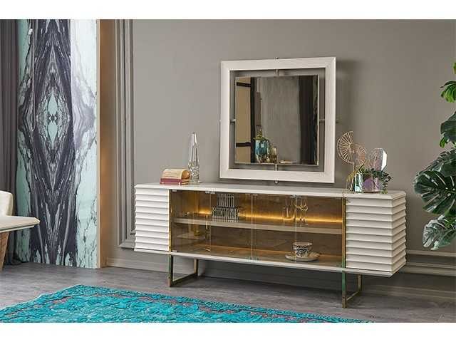 MEUBLE TV VERONA 180*243*55+BUFFET+MIRROIR+TAM 6 PLACES BEIGE/MARRON