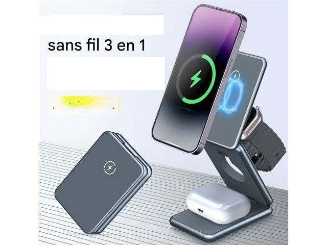CHARGEUR SUPPORT TELEPHONE PLIABLE SANS FIL 3 EN 1 MAGNETIC