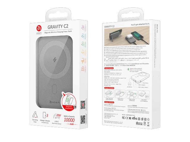 POWER BANK MAGNETIC 10,000 mAh AVEC SUPPORT 3 EN 1 GRIS SANS FIL