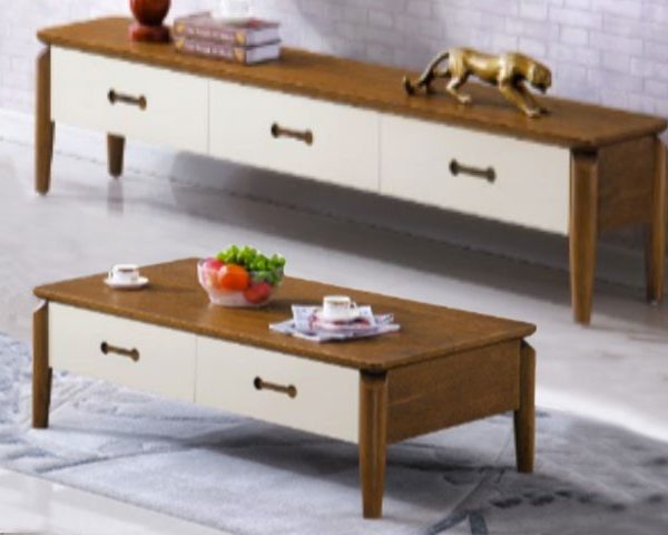 TABLE TELEVISEUR T9613+TABLE BASSE A9613 COULEUR MARRON