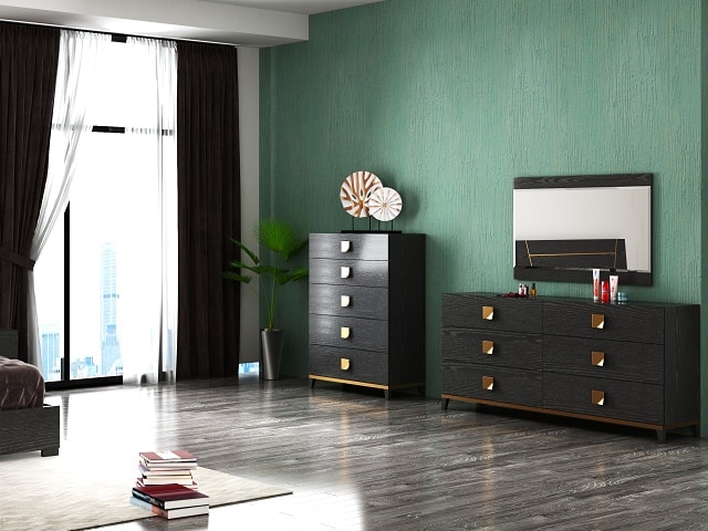 CHAMBRE A COUCHER 180X200 REF 0121 SANS ARMOIRE NOIR/GOLD