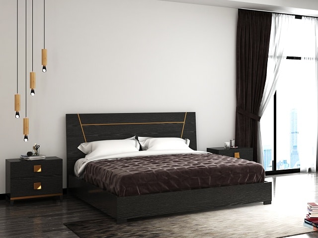 CHAMBRE A COUCHER 180X200 REF 0121 SANS ARMOIRE NOIR/GOLD