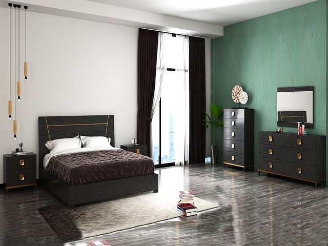 CHAMBRE A COUCHER 180X200 REF 0121 SANS ARMOIRE NOIR/GOLD