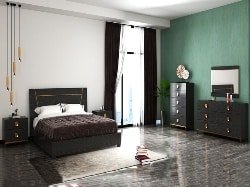 CHAMBRE A COUCHER 180X200 REF 0121 SANS ARMOIRE NOIR/GOLD