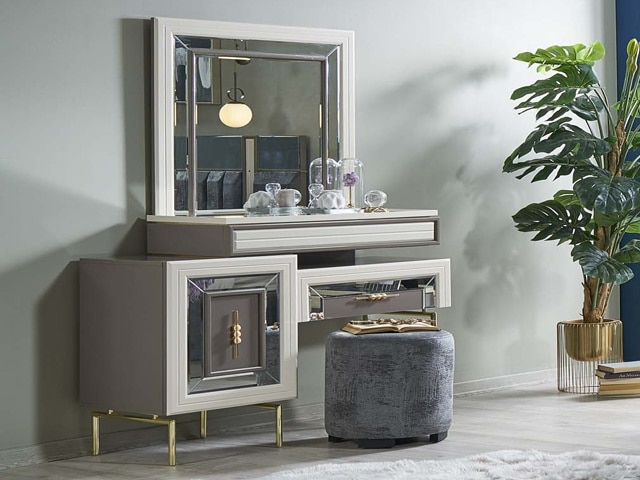 CHAMBRE A COUCHER 180X200 COMPLETE PORTES BATTANTES RUBY BEIGE GRIS