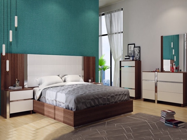 CHAMBRE A COUCHER 180X200 COMPLETE REF 0127 6 PORTES MARRON BLANC