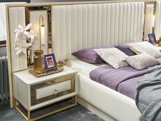 CHAMBRE A COUCHER 180X200 COMPLETE SOFIA PORTES BATTANTES BLANC/GRIS