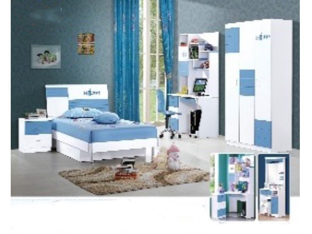 CHAMBRE A COUCHER ENFANT COMPLETE 120X190 REF 845 BLEU/BLANC