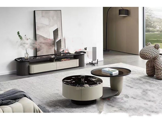 TABLE TELEVISEUR REF 5090+TABLE BASSE REF 5078 MARRON/BEIGE