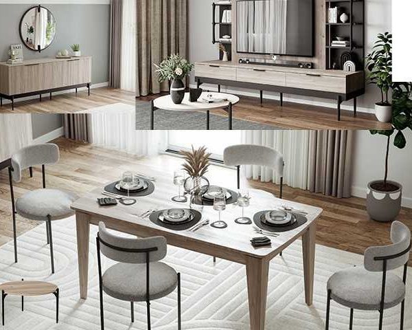 PACK ROSETT BUFFET+MEUBL TV+TABLE BASSE+TABLE COIN+TABL A MANGER 6 PL