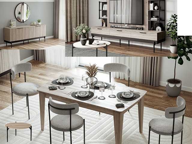 PACK ROSETT BUFFET+MEUBL TV+TABLE BASSE+TABLE COIN+TABL A MANGER 6 PL