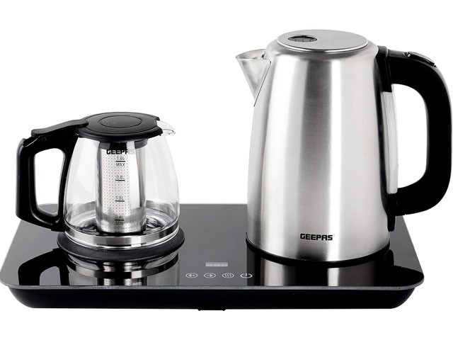 BOUILLOIRE ELECTRIQUE EN VERRE 1.7L GEEPAS INOX+THETHIERE 1L GTM38045