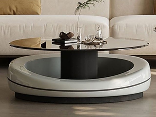 TABLE BASSE AVEC VERRE 2412# 940X745X350 COULEUR GRIS NOIR