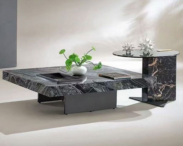 TABLE BASSE EN MARBRE REF A9# GM+TABLE BASSE REF A9# PM MARRON /NOIRE