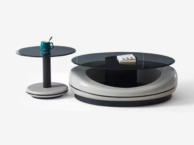 TABLE BASSE AVEC VERRE 2412# GM+TABLE BASSE VERRE 2412# PM GRIS NOIR