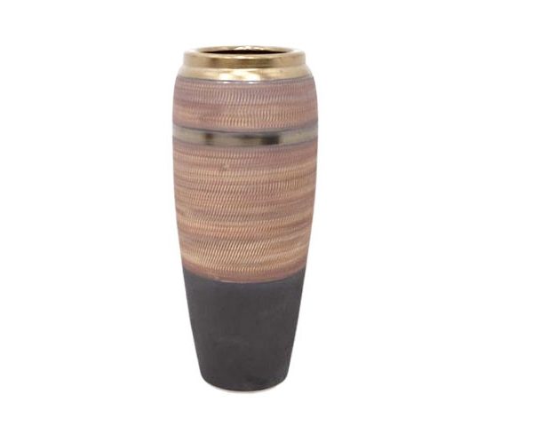 VASE DE DECORATION REF 029-2 26X26XH58 NOIRE SAUMON DORE PM