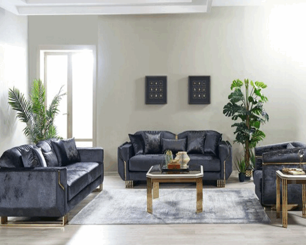 SALON TISSU 8 PLACES (3+3+1+1) ELIT  COULEUR CREME/ANTRASIT /DOREE