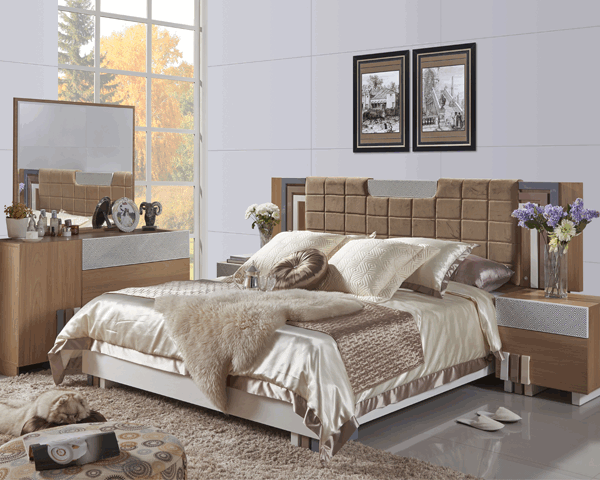 CHAMBRE A COUCHER 180X200 1096 6 PORTES RED OAK 8026 MEUBL+POUF+BANQT