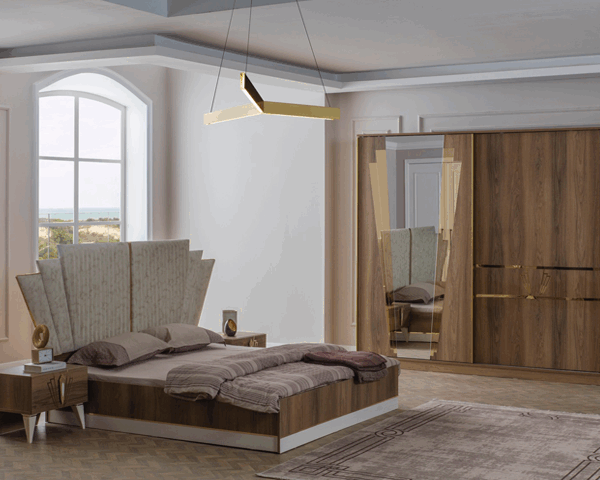 CHAMBRE A COUCHER 180X200 COMPLETE DAKAR COULISSANTE MARRON/BEIGE