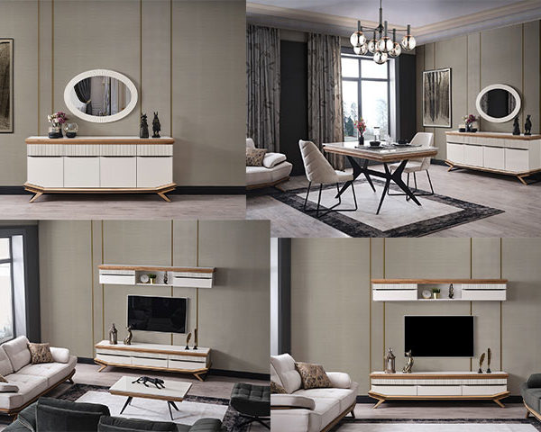 PACK ELIZE CONSOLE MIRROIR+TABLE BASSE+TABLE TV+TABLE A MANGER 6 PL Z