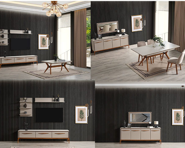 PACK KUMSAL CONSOLE MIRROIR+TABLE BASSE+TABLE TV+TABLE A MANGER 6P Z 