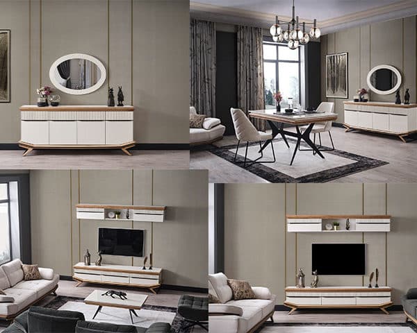 PACK ELIZE CONSOLE MIRROIR+TABLE BASSE+TABLE TV+TABLE A MANGER 6 PL Z