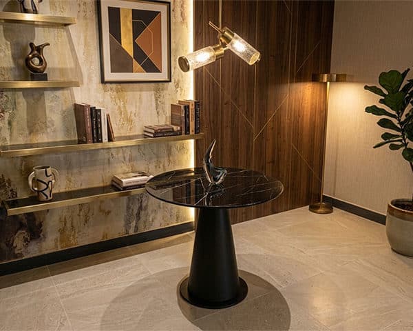 TABLE TETE A TETE EN MARBRE 2 PLACES RONDE QTZ-003 80x80 NOIR