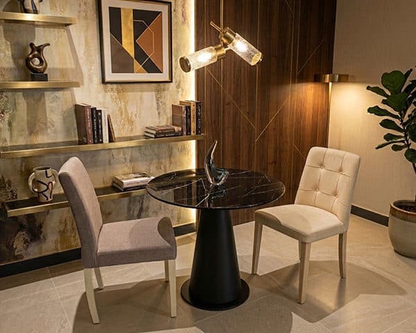 TABLE TETE A TETE EN MARBRE 2 PLACES RONDE QTZ-003 80x80 NOIR