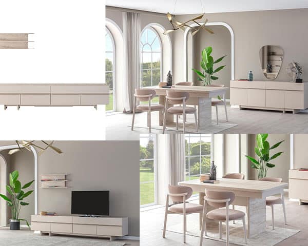 PACK ZEN BUFFET+MIRROIR+MEUBLE TV+TABLE A MANGER 6 PLACES Z