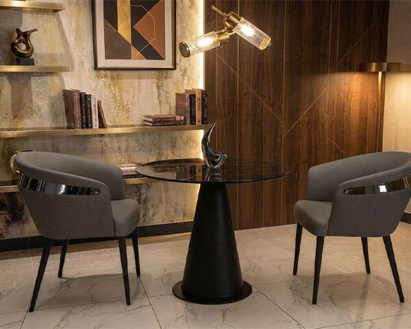 TABLE TETE A TETE EN MARBRE 2 PLACES RONDE QTZ-003 80×80 NOIR