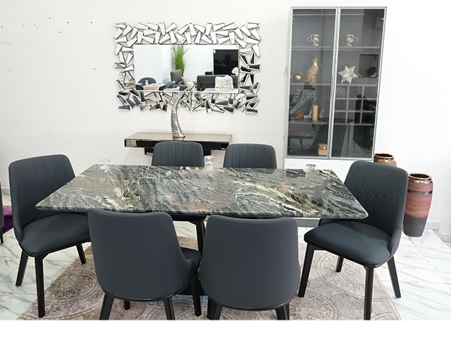 TABLE A MANGER EN MARBRE 6 PLCES REF T18Z 1800X900X750 GRIS/NOIR