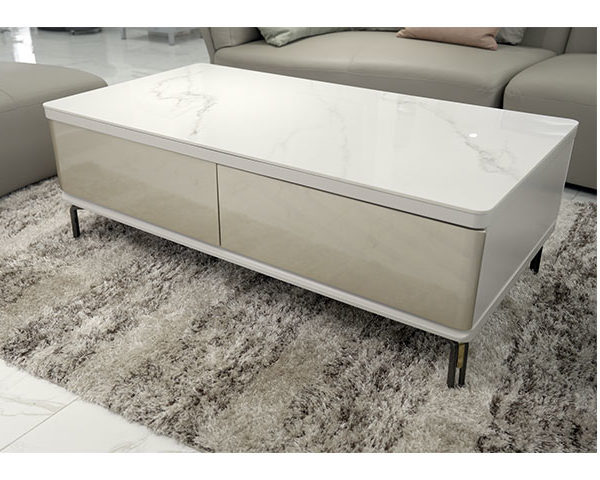 TABLE BASSE EN MARBRE REF 130/230704 133x72x31 COULEUR BEIGE/DOREE