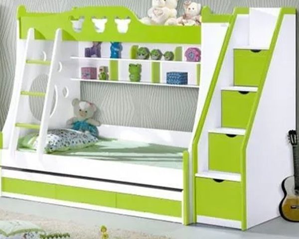 CHAMBRE A COUCHER ENFANT SUPERPOSE A15 COULISSANTE VERT/BLANC