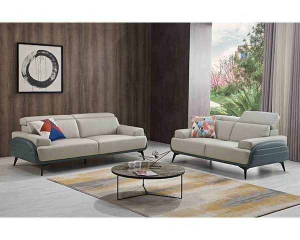 SALON CUIR 6 PLACES FM375 CLR GRIS CLAIR AG06/ GRIS BLEUTE 2118