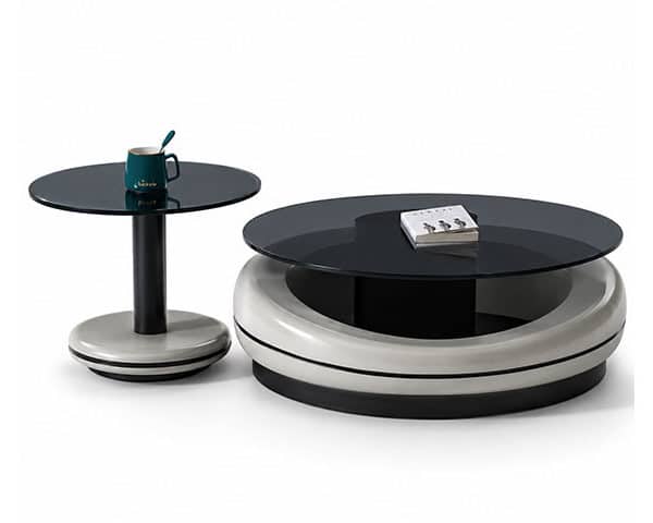 TABLE BASSE AVC VERRE 2412# GM+TABLE BASSE VERRE 2412# PM GRIS NOIR Z