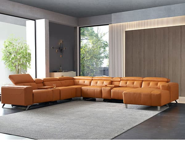 SALON CUIR 6 PLACES ANGLE FM382 RYDELL COULEUR ORANGE 2031