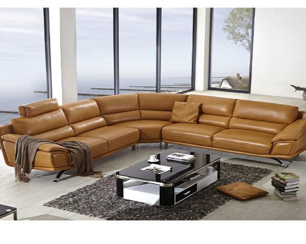 SALON CUIR 6 PLACES ANGLE L-533 COULEUR CAMEL A0252