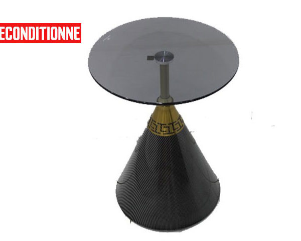 TABLE DE COIN EN VERRE REF 705A 45*45*48.5 COULEUR NOIRE/DOREE RECOND