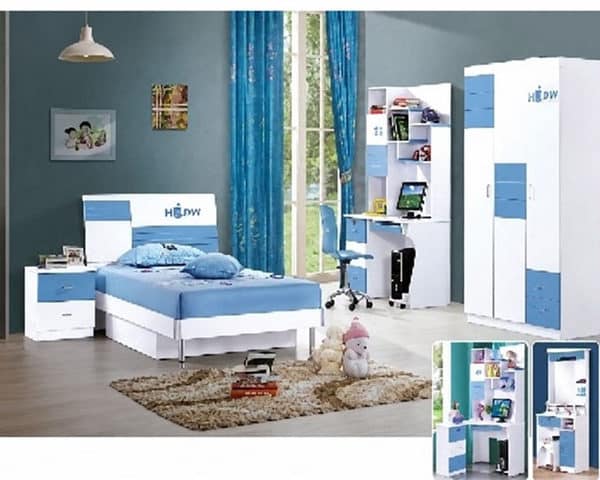 CHAMBRE A COUCHER ENFANT COMPLETE 120X190 REF 845 BLEU/BLANC Z