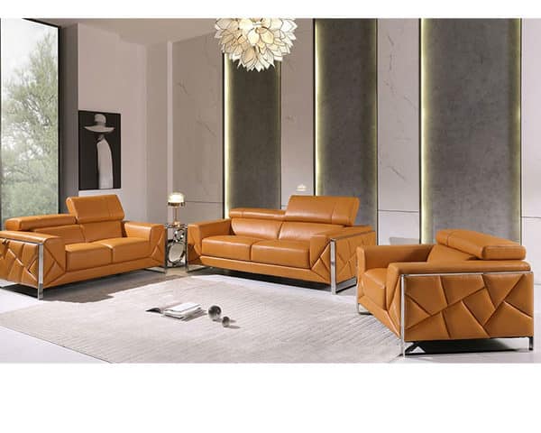 SALON CUIR 6 PLACES S-903 COULEUR CAMEL A0252