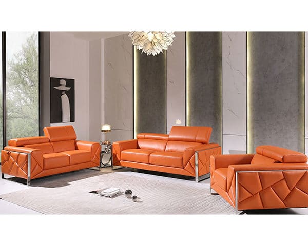 SALON CUIR 7 PLACES S-903 COULEUR ORANGE D6332